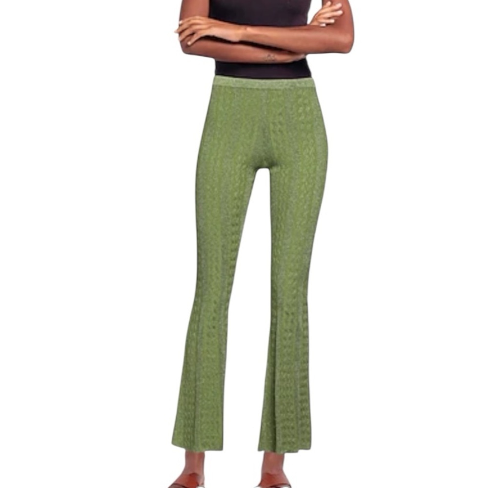 Sandro Military Green Metallic Cable Knit Flared Pants Size FR38 US S